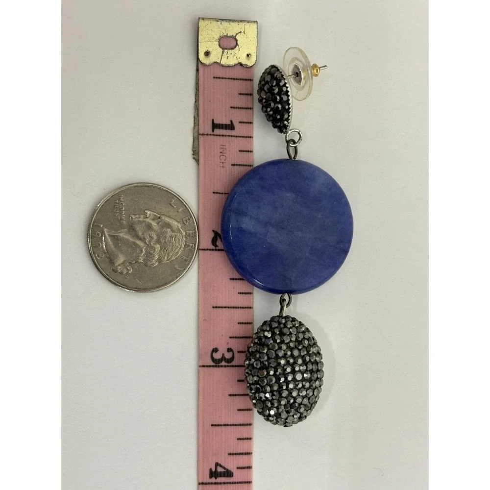 Lapis Lazuli & Druzy Crystal Earrings Handmade Blue Stone Dangle Gift for Her OS